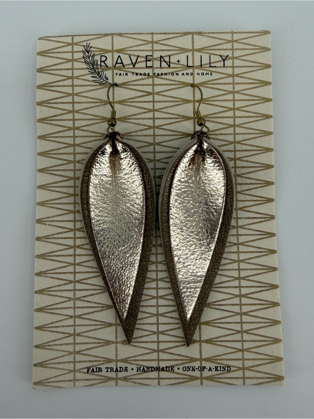 NWT Raven + Lily Metallic Leather Leaf Drop Earrings